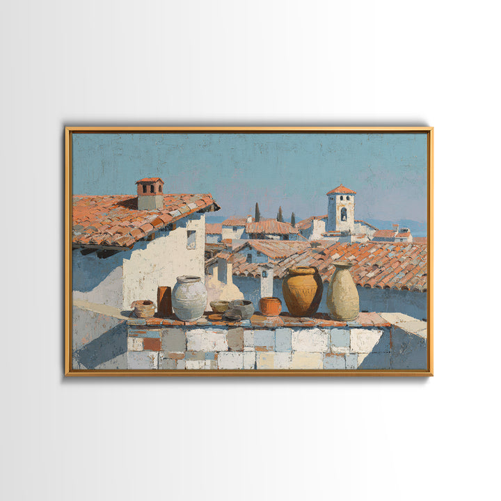 Terracotta Rooftops Against Pale Sky Canvas Print, Italian Villa Art, Minimalist Decor, Living Room Decor, Fine Art, Villa, IVA-3x2-32