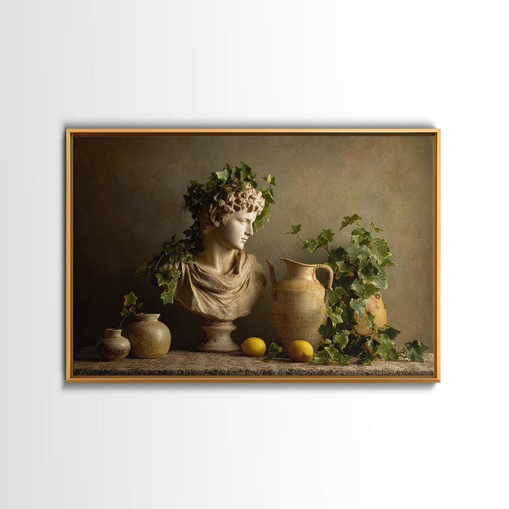 Classic Roman Statue Bust Framed Canvas Print, Italian Villa Art, Printable Wall Art, Living Room Decor, Oil Painting, Villa, IVA-3x2-40