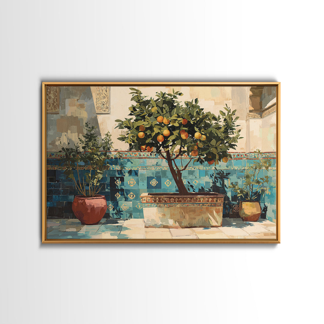 Orange Tree in a Courtyard Planter Canvas Print, Italian Villa Art, Original Painting, Living Room Decor, Fine Art, Villa, IVA-3x2-42