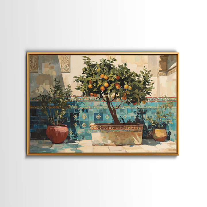 Orange Tree in a Courtyard Planter Canvas Print, Italian Villa Art, Original Painting, Living Room Decor, Fine Art, Villa, IVA-3x2-42