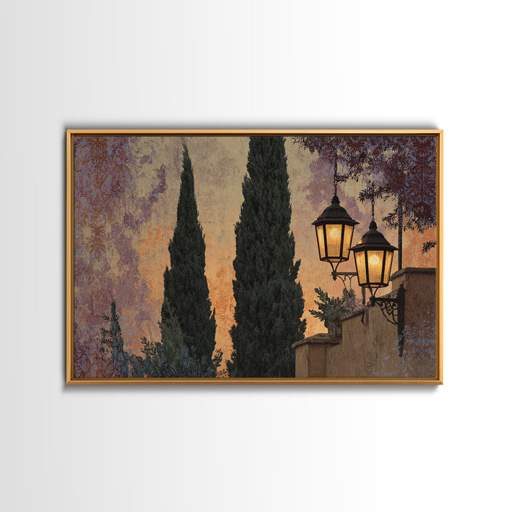 Cypress Silhouette at Sunset Canvas Print, Italian Villa Art, Living Room Decor, Villa, Living Room Art, Gallery Wall Set, IVA-3x2-49