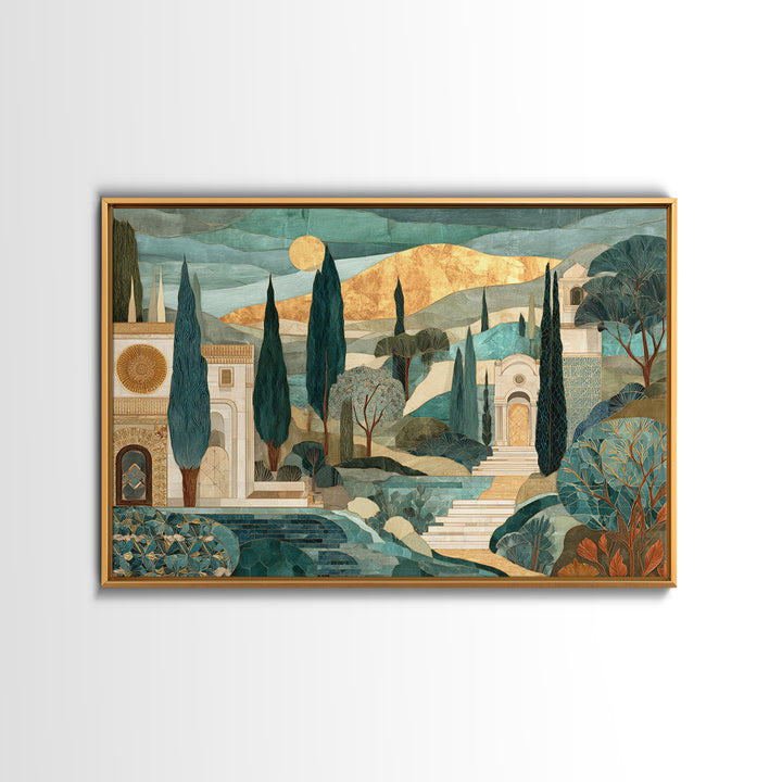 Tuscan Hillside with Cypress Trees and Golden Canvas Print, Italian Villa Art, Digital Wall Art, Living Room Decor, Villa, IVA-3x2-5