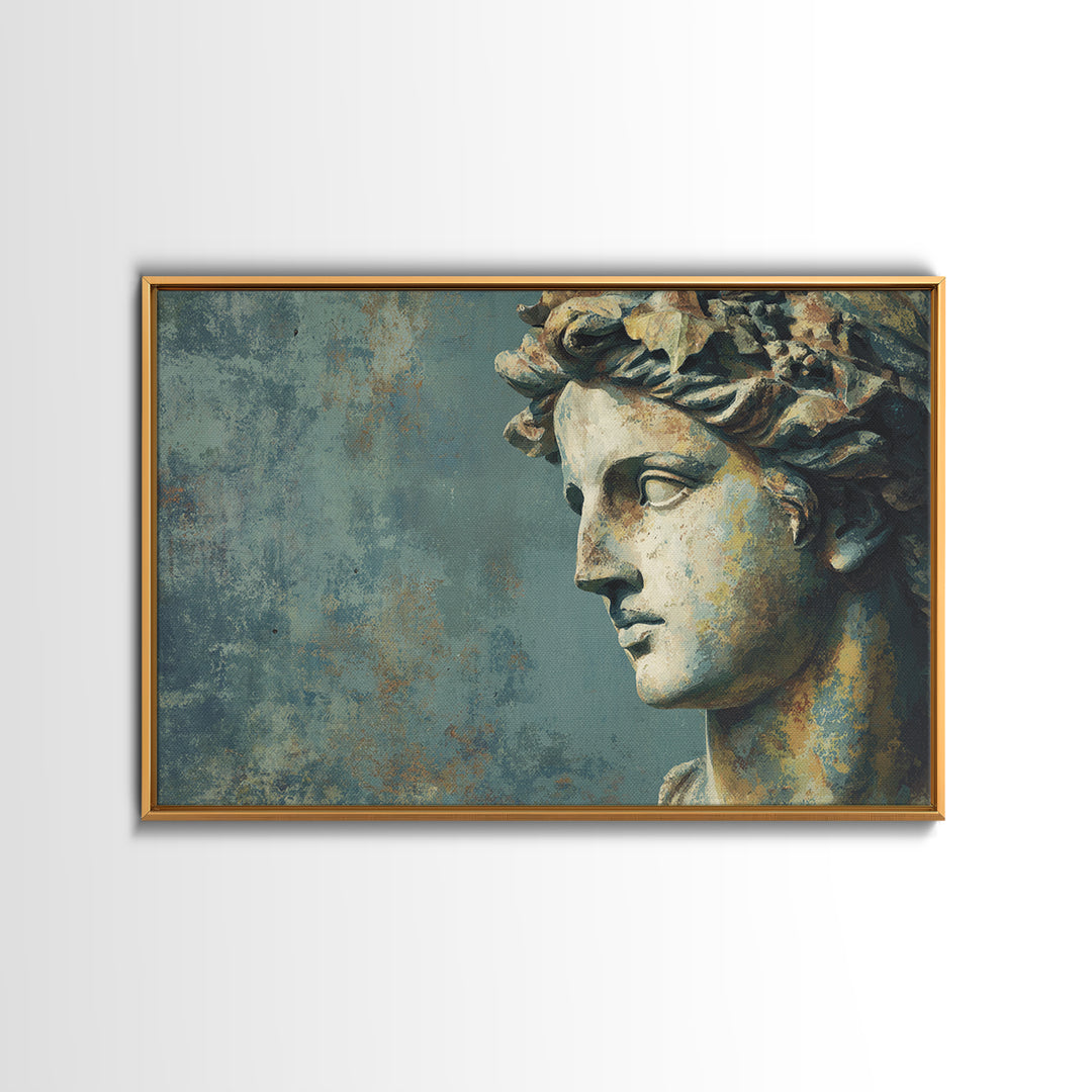Classic Roman Statue Bust Framed Canvas Print, Italian Villa Art, Bedroom Wall Decor, Living Room Decor, Abstract Art, Villa, IVA-3x2-64
