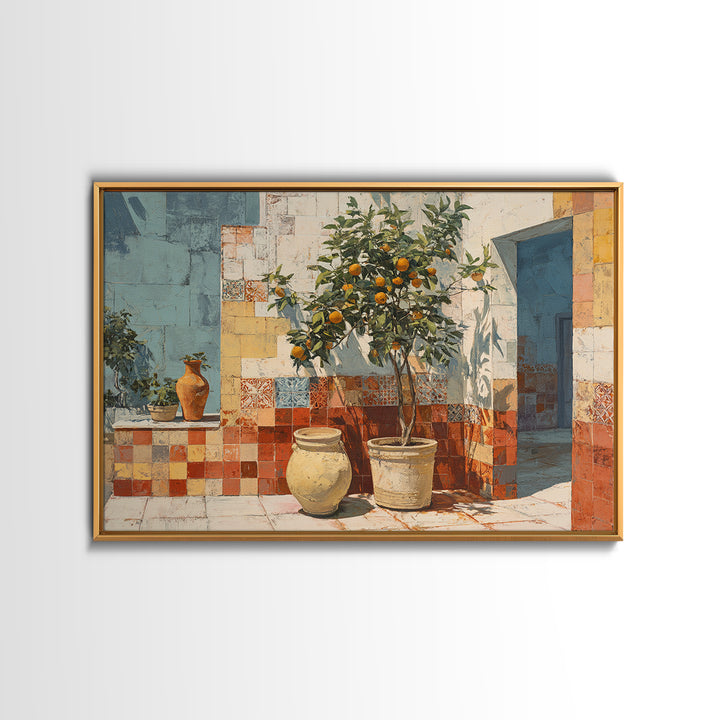 Orange Tree in a Courtyard Planter Canvas Print, Italian Villa Art, Original Painting, Living Room Decor, Fine Art, Villa, IVA-3x2-66