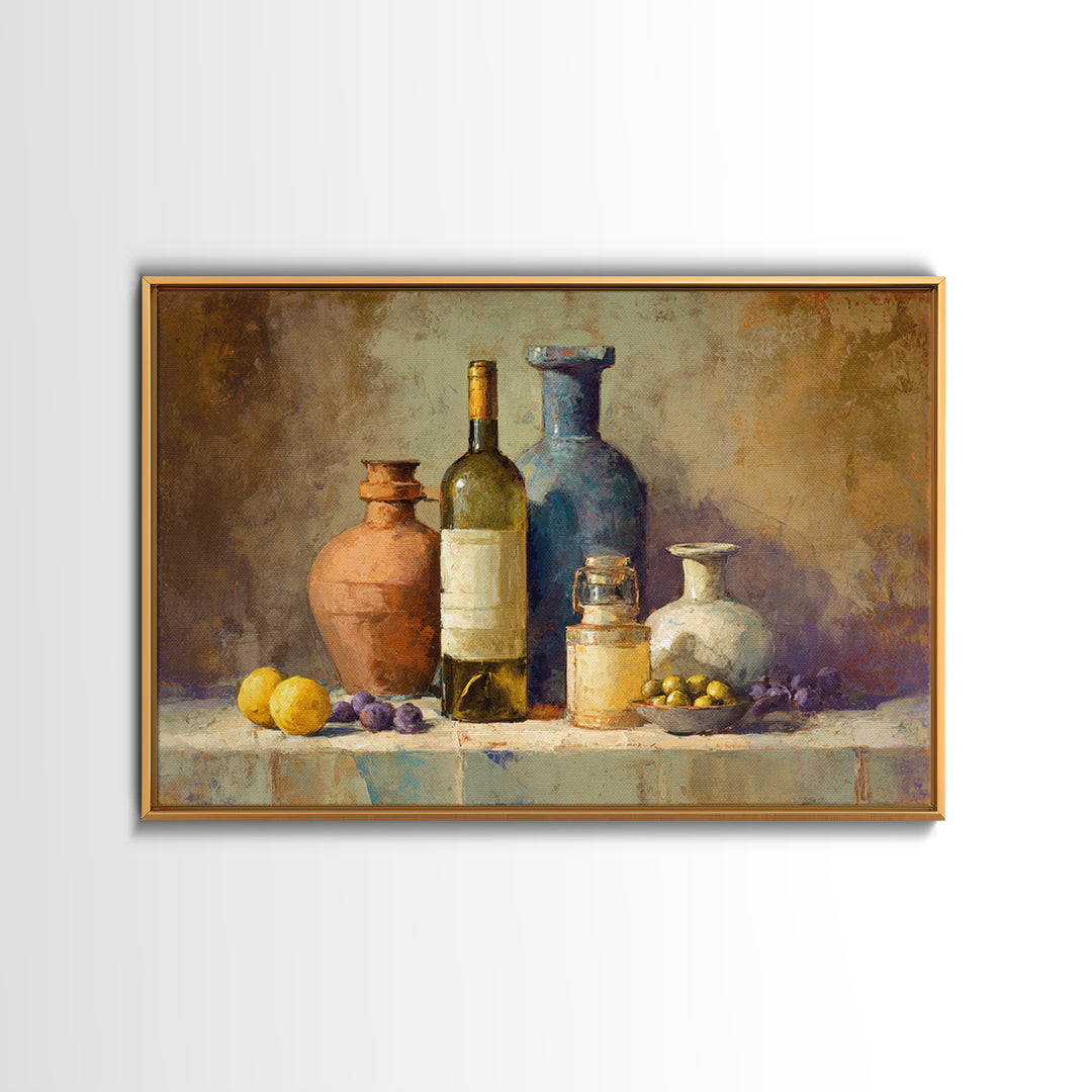 White Wine and Olives Still Life Canvas Print, Italian Villa Art, Coastal Wall Art, Living Room Decor, Fine Art, Villa, IVA-3x2-68