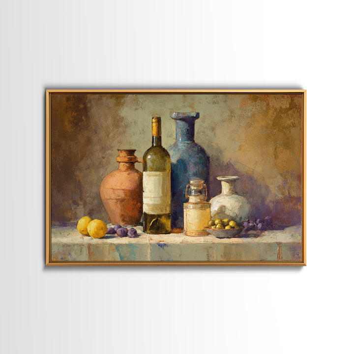 White Wine and Olives Still Life Canvas Print, Italian Villa Art, Coastal Wall Art, Living Room Decor, Fine Art, Villa, IVA-3x2-68