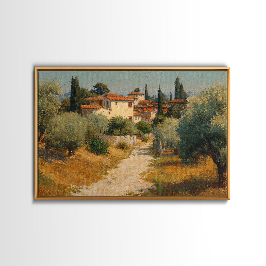 Olive Grove Path Framed Canvas Print, Italian Villa Art, Landscape Print, Living Room Decor, Abstract Art, Villa, IVA-3x2-7