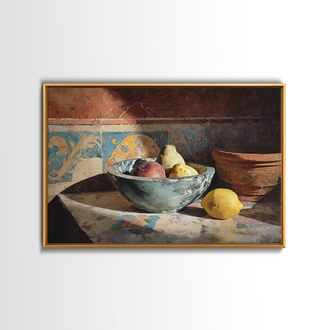 Marble Fruit Still Life Canvas Print, Italian Villa Art, Coastal Decor, Living Room Decor, Fine Art, Villa, Landscape Print, IVA-3x2-75