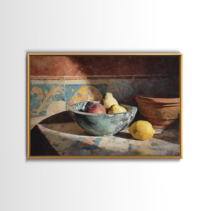 Marble Fruit Still Life Canvas Print, Italian Villa Art, Coastal Decor, Living Room Decor, Fine Art, Villa, Landscape Print, IVA-3x2-75