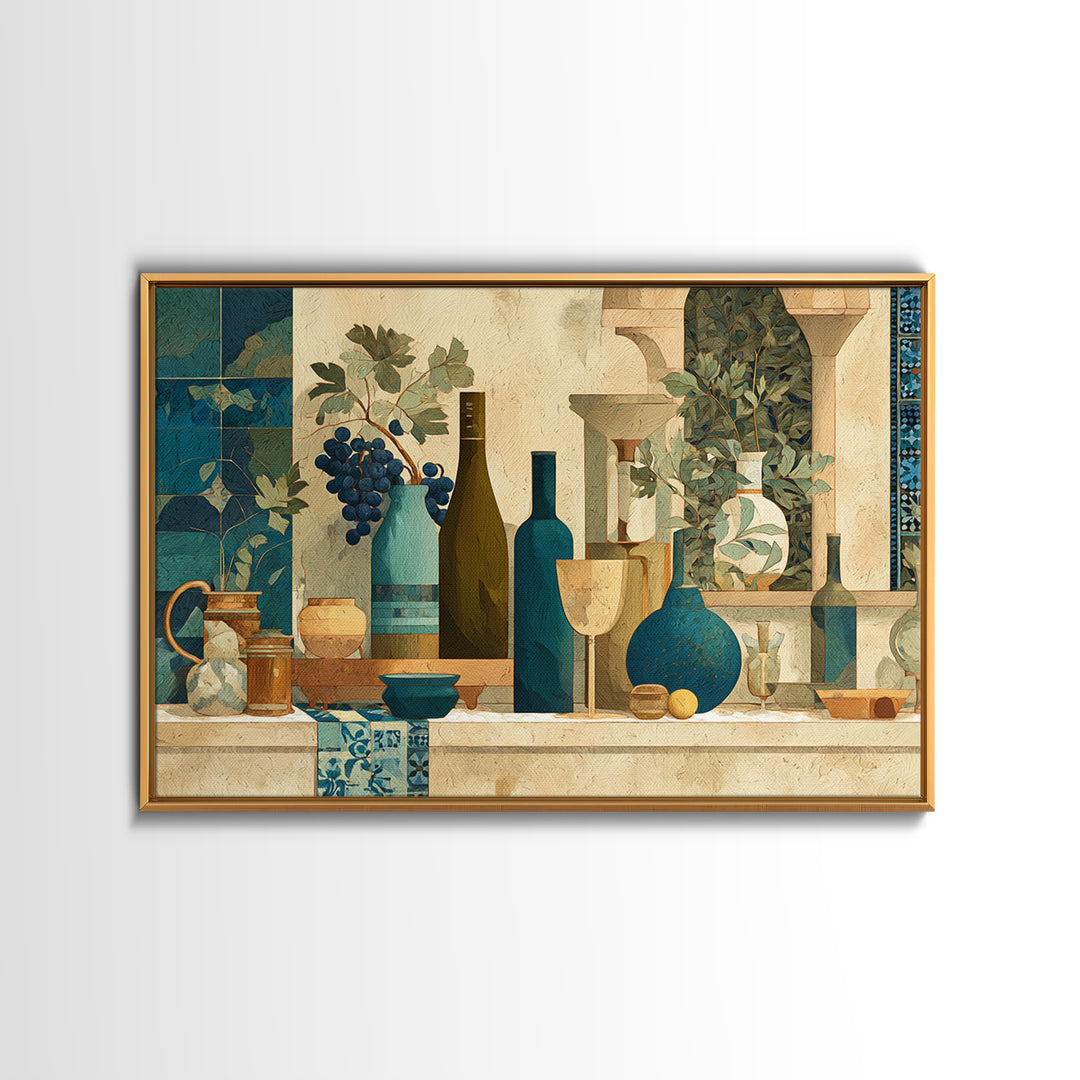 Grapevine and Wine Still Life on Linen Canvas Print, Italian Villa Art, Living Room Art, Living Room Decor, Fine Art, Villa, IVA-3x2-83
