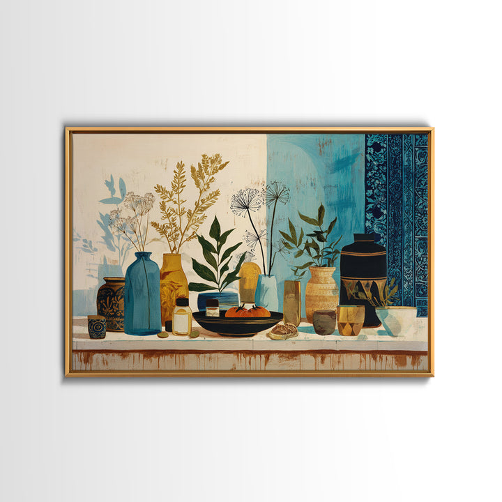 Pasta Herbs and Tomatoes Still Life Framed Canvas Print, Italian Villa Art, Colorful Wall Art, Living Room Decor, Villa, IVA-3x2-95
