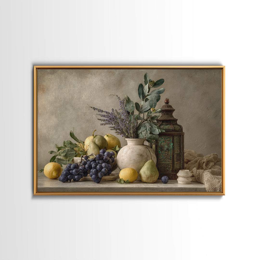 Marble Fruit Still Life Framed Canvas Print, Italian Villa Art, Digital Download Art, Living Room Decor, Fine Art, Villa, IVA-3x2-99