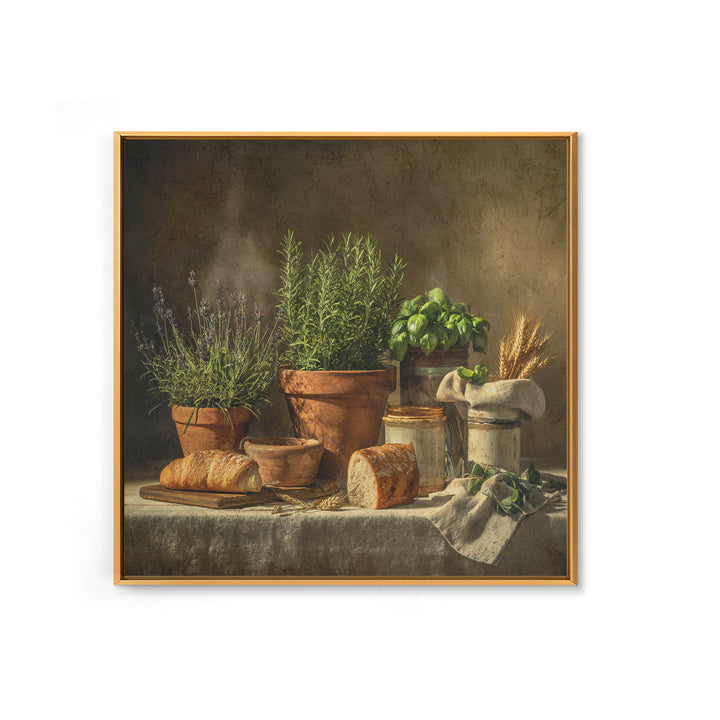Fresh Herbs in Terracotta Pots Framed Canvas Print, Kitchen Art, Coffee Wall Art, Kitchen Decor, Fine Art, Kitchen, Room Decor, KIT-1x1-1