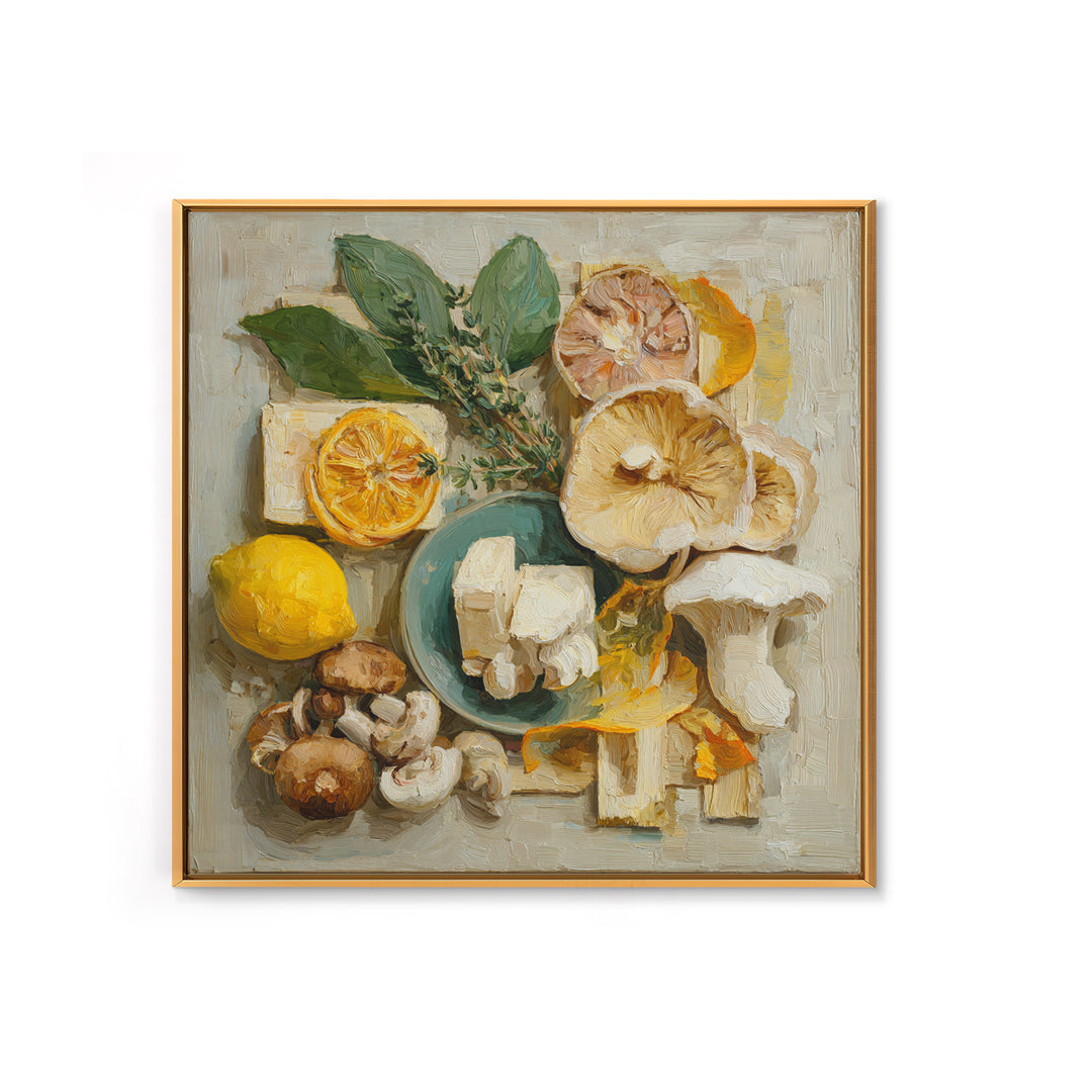 Mushrooms and Thyme Botanical Study Canvas Print, Kitchen Art, Kitchen Wall Art, Kitchen Decor, Watercolor Art, Kitchen, KIT-1x1-15