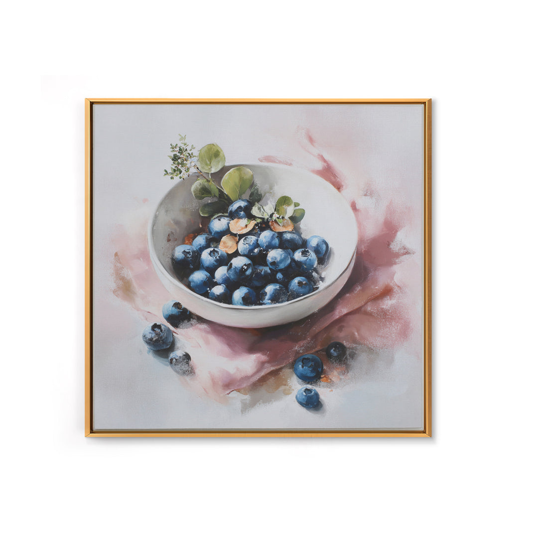 Blueberries in a White Bowl Canvas Print, Kitchen Art, Digital Print, Kitchen Decor, Watercolor Art, Kitchen, Kitchen Print, KIT-1x1-19