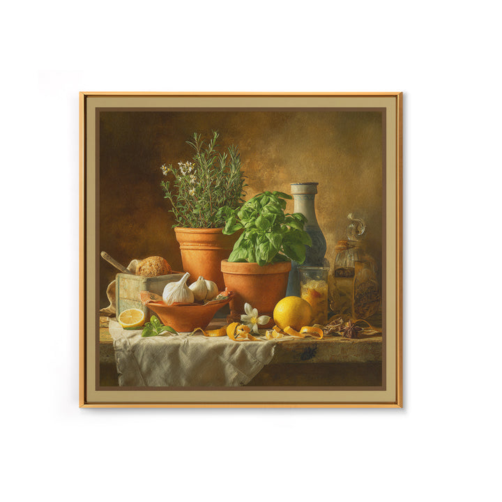 Fresh Herbs in Terracotta Pots Canvas Print, Kitchen Art, Modern Decor, Kitchen Decor, Fine Art, Kitchen, Home Decor, KIT-1x1-25