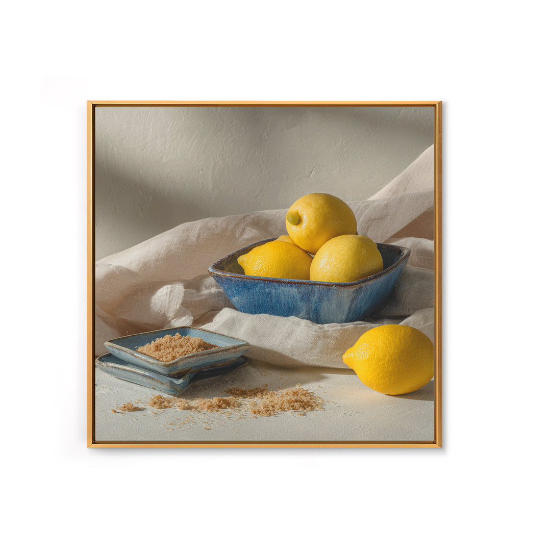 Lemons and Blue Ceramic Bowl Still Life Canvas Print, Kitchen Art, Trendy Wall Art, Kitchen Decor, Fine Art, Kitchen, KIT-1x1-26