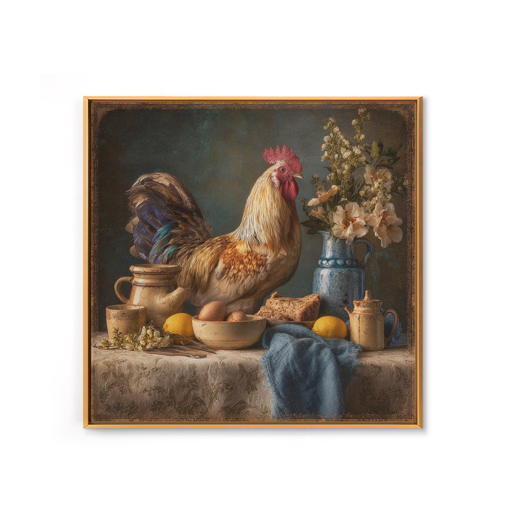 Rooster Portrait for Country Kitchen Charm Framed Canvas Print, Kitchen Art, Art Print, Kitchen Decor, Oil Painting, Kitchen, KIT-1x1-40