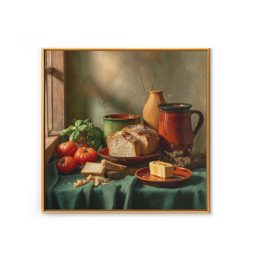 Fresh Bread with Butter and Honey Framed Canvas Print, Kitchen Art, Kitchen Prints, Kitchen Decor, Abstract Art, Kitchen, KIT-1x1-42