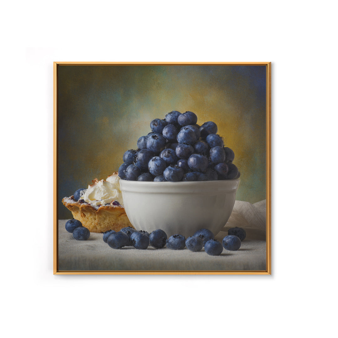 Blueberries in a White Bowl Framed Canvas Print, Kitchen Art, Modern Art, Kitchen Decor, Oil Painting, Kitchen, Neutral Decor, KIT-1x1-43