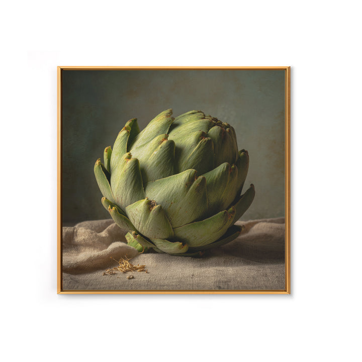 Artichoke Closeup in Painterly Green Tones Framed Canvas Print, Kitchen Art, Art Deco, Kitchen Decor, Fine Art, Kitchen, KIT-1x1-44
