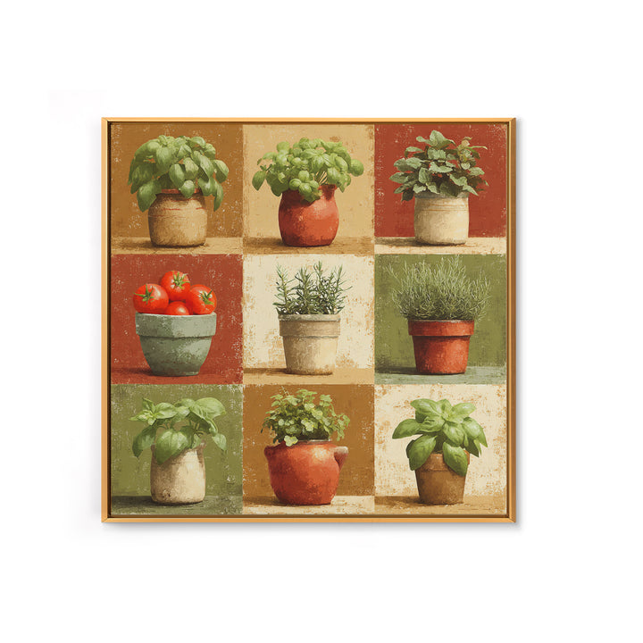 Fresh Herbs in Terracotta Pots Canvas Print, Kitchen Art, Modern Decor, Kitchen Decor, Fine Art, Kitchen, Home Decor, KIT-1x1-49