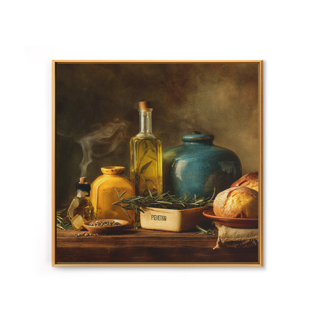 Olive Oil Bottle and Rosemary Branch Framed Canvas Print, Kitchen Art, Fine Art Print, Kitchen Decor, Fine Art, Kitchen, KIT-1x1-53