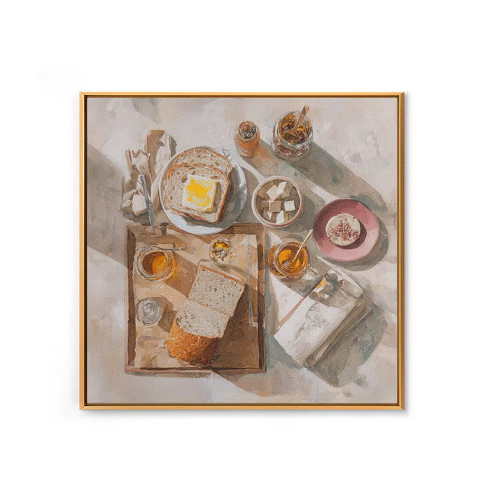 Fresh Bread with Butter and Honey Framed Canvas Print, Kitchen Art, Kitchen Prints, Kitchen Decor, Abstract Art, Kitchen, KIT-1x1-66