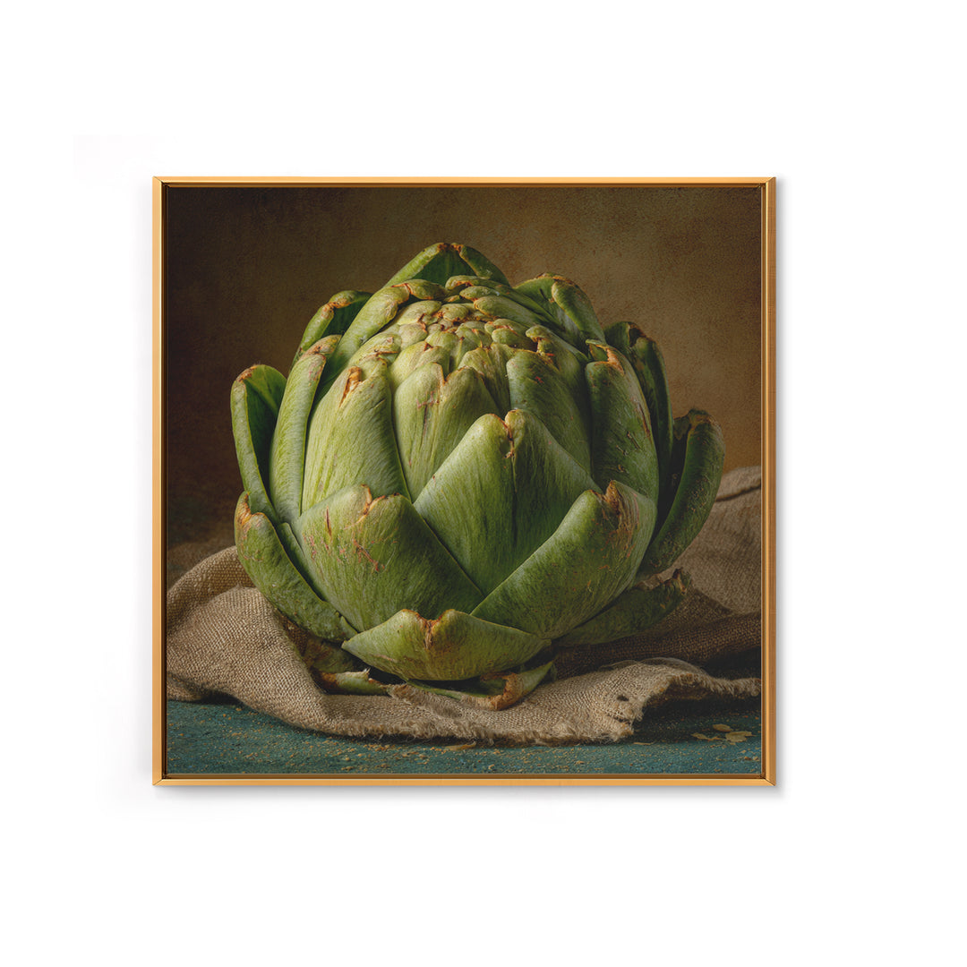 Artichoke Closeup in Painterly Green Tones Framed Canvas Print, Kitchen Art, Kitchen Prints, Kitchen Decor, Fine Art, Kitchen, KIT-1x1-68