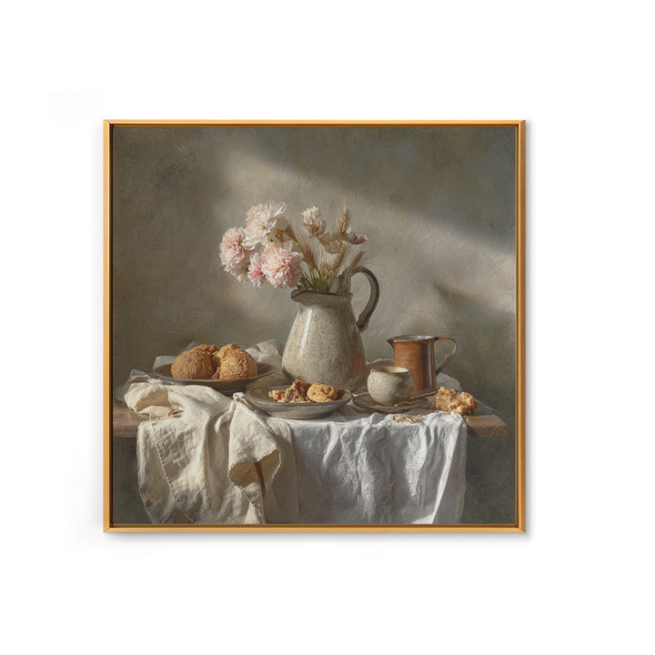 Floral Bouquet in a Kitchen Pitcher Framed Canvas Print, Kitchen Art, Dining Room Wall Art, Kitchen Decor, Fine Art, Kitchen, KIT-1x1-72