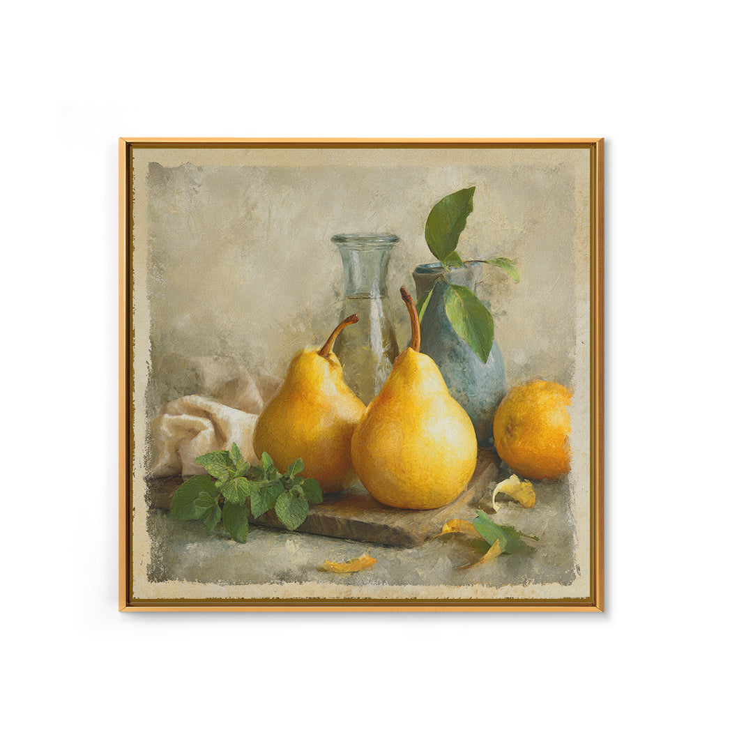 Farmhouse Pears on a Wooden Board Canvas Print, Kitchen Art, Textured Painting, Kitchen Decor, Fine Art, Kitchen, KIT-1x1-81