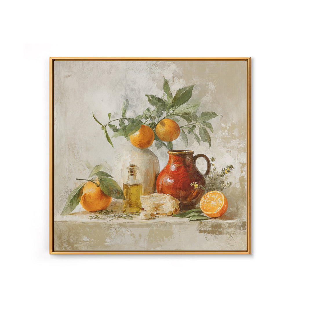Orange Citrus Botanical Branch Framed Canvas Print, Kitchen Art, Statement Artwork, Kitchen Decor, Oil Painting, Kitchen, KIT-1x1-83