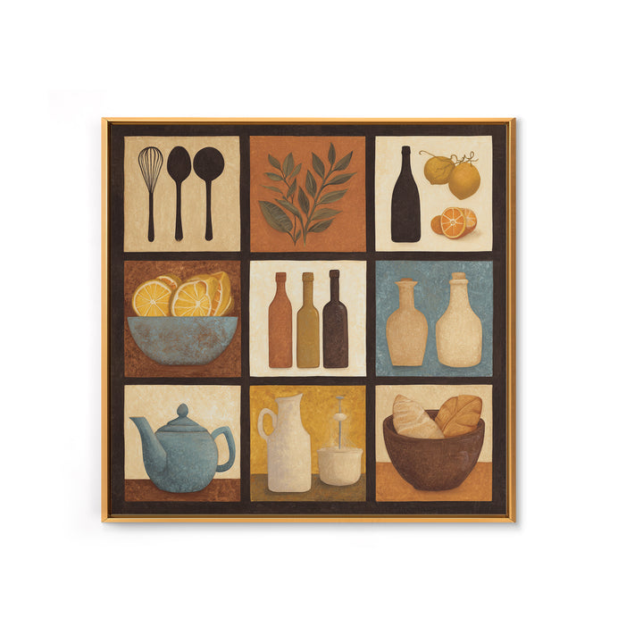 Kitchen Utensil Silhouettes Framed Canvas Print, Kitchen Art, Luxury Decor, Kitchen Decor, Abstract Art, Kitchen, Art Prints, KIT-1x1-93
