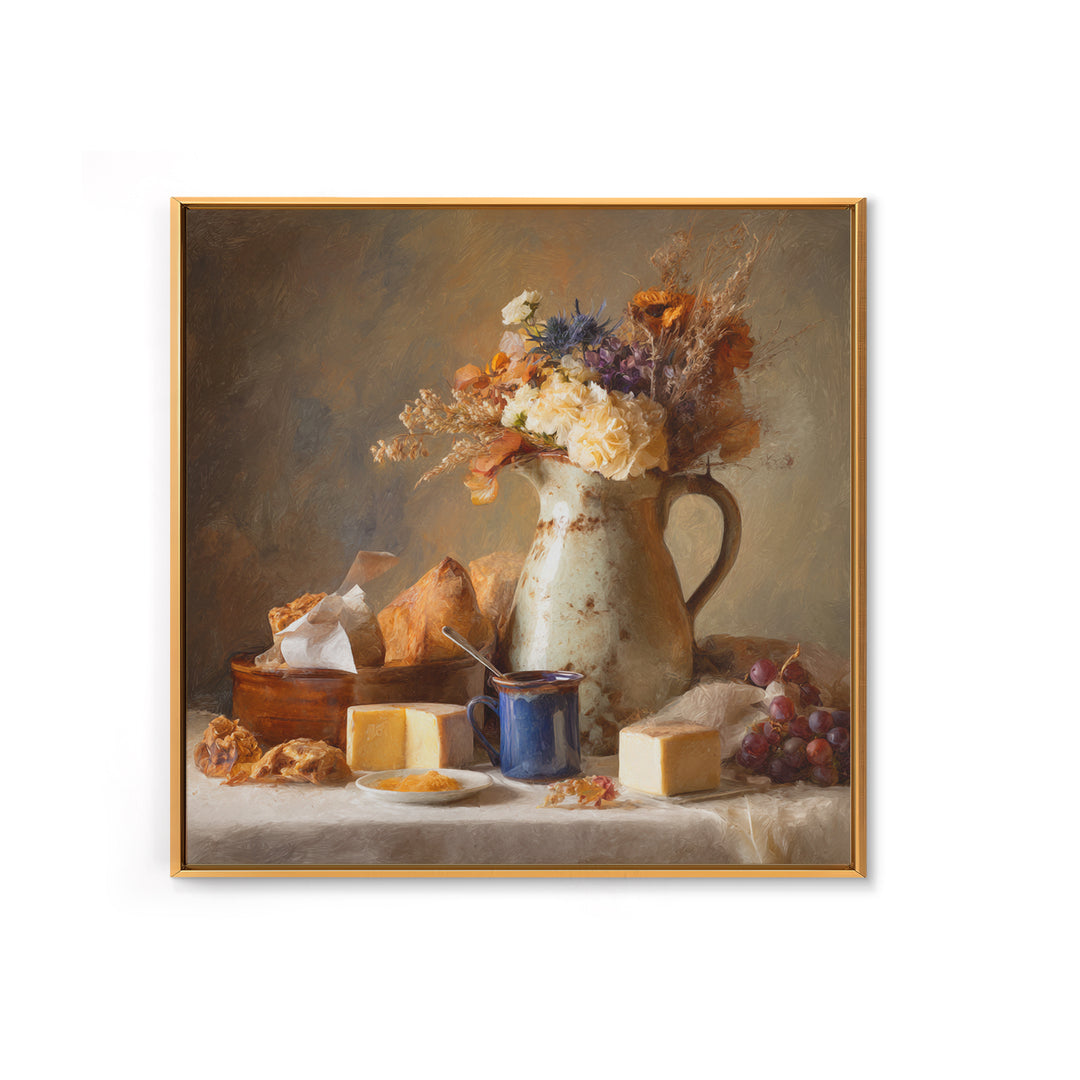 Floral Bouquet in a Kitchen Pitcher Framed Canvas Print, Kitchen Art, Wall Decor, Kitchen Decor, Kitchen, Kitchen Wall Decor, KIT-1x1-96