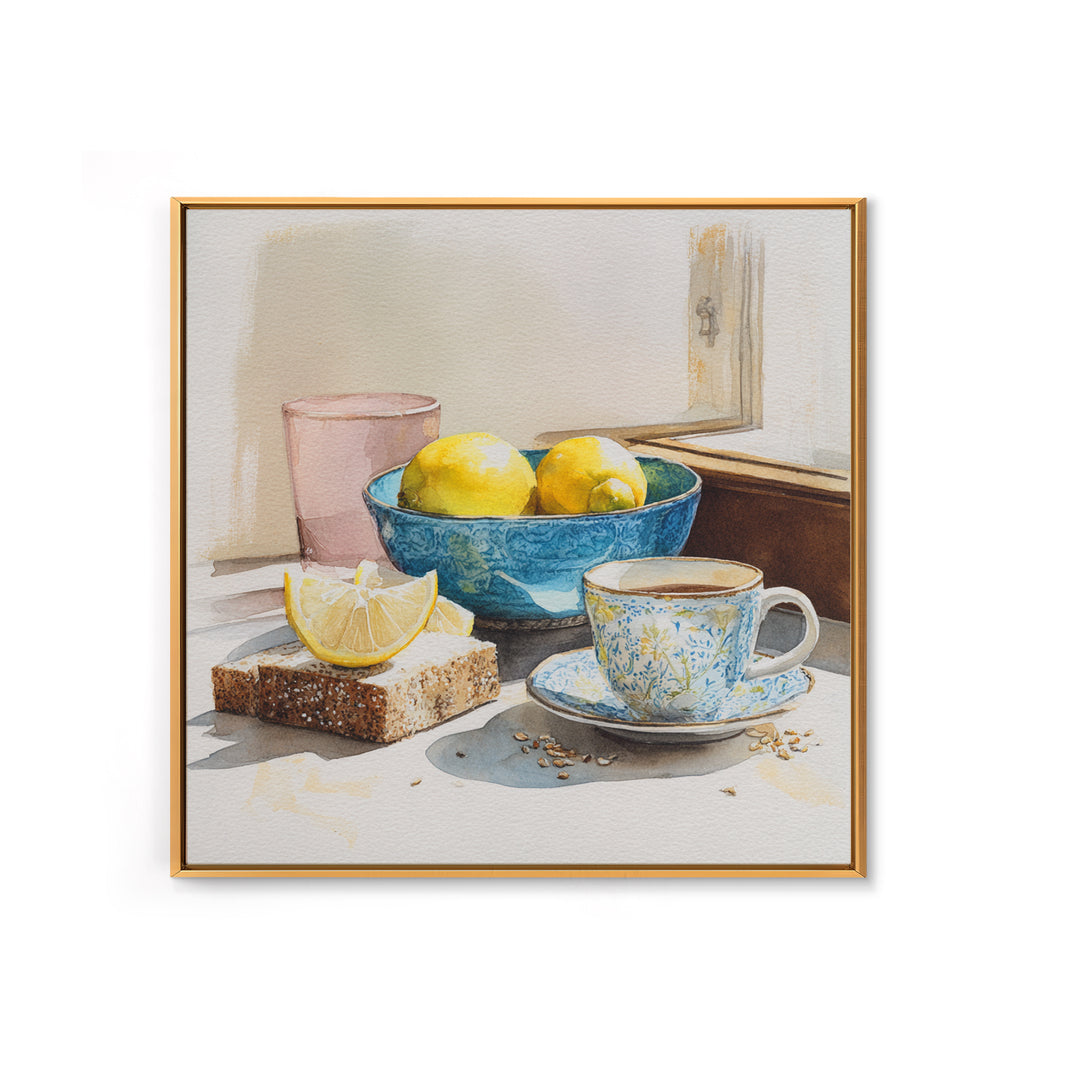 Lemons and Blue Ceramic Bowl Still Life Canvas Print, Kitchen Art, Boho Decor, Kitchen Decor, Fine Art, Kitchen, Wall Decor, KIT-1x1-98