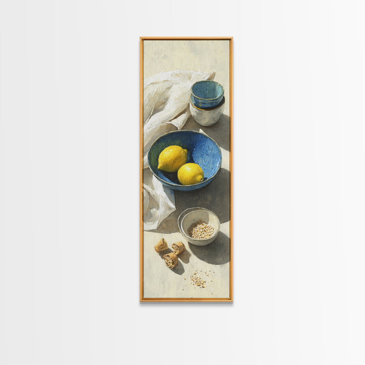 Lemons and Blue Ceramic Bowl Still Life Canvas Print, Kitchen Art, Kitchen Print, Kitchen Decor, Fine Art, Kitchen, Art Print, KIT-1x3-14
