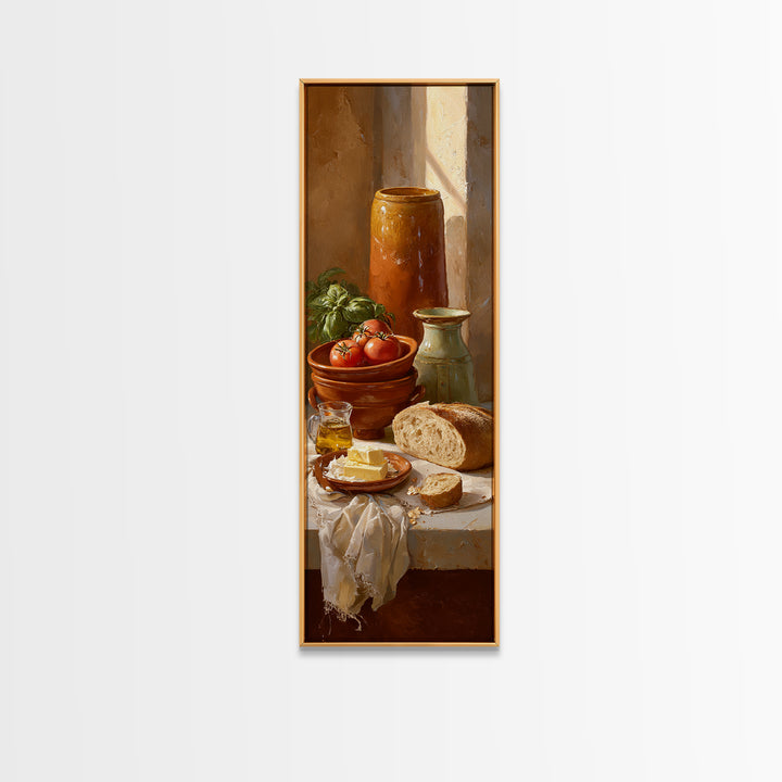Fresh Bread with Butter and Honey Framed Canvas Print, Kitchen Art, Trendy Wall Art, Kitchen Decor, Oil Painting, Kitchen, KIT-1x3-30