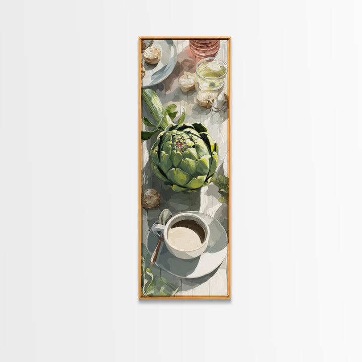 Artichoke Closeup in Painterly Green Tones Canvas Print, Kitchen Art, Textured Painting, Kitchen Decor, Fine Art, Kitchen, KIT-1x3-32