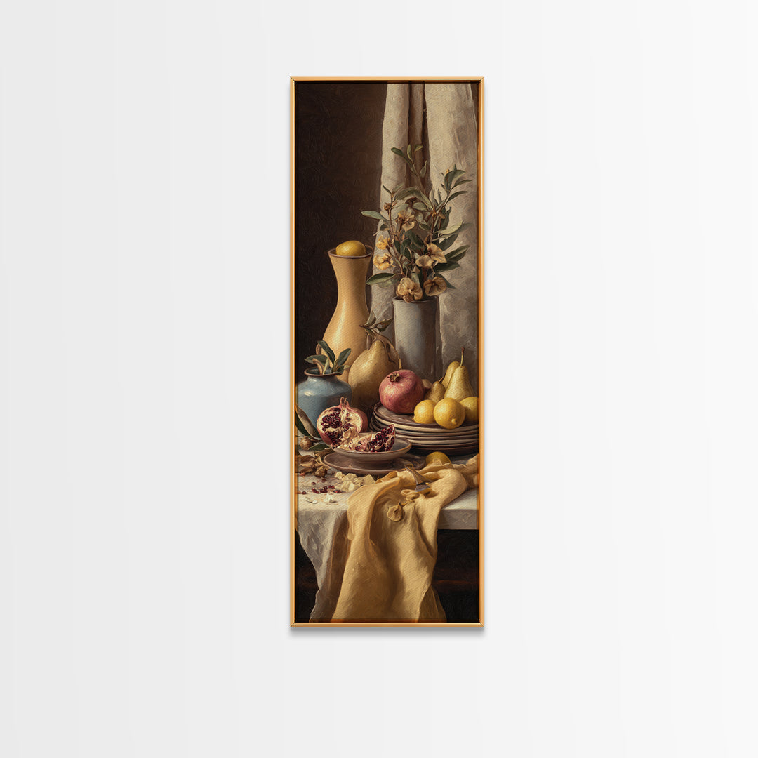 Figs Pomegranates and Linen Composition Framed Canvas Print, Kitchen Art, Dining Room Wall Art, Kitchen Decor, Abstract Art, KIT-1x3-34