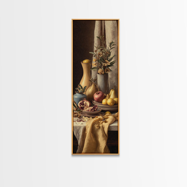 Figs Pomegranates and Linen Composition Framed Canvas Print, Kitchen Art, Dining Room Wall Art, Kitchen Decor, Abstract Art, KIT-1x3-34