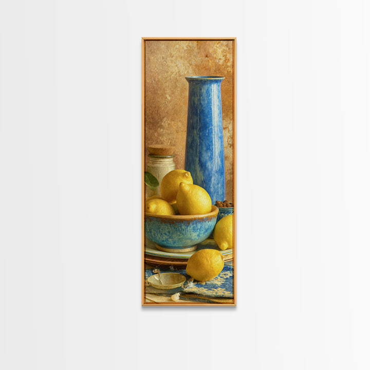 Lemons and Blue Ceramic Bowl Still Life Canvas Print, Kitchen Art, Kitchen Print, Kitchen Decor, Fine Art, Kitchen, Art Print, KIT-1x3-38