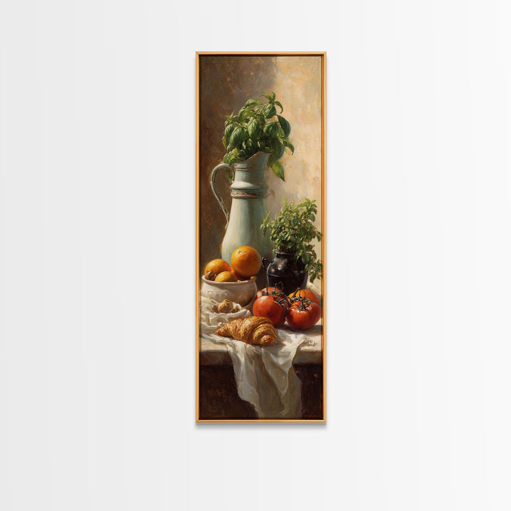 Coffee Pot and Croissant Morning Still Life Canvas Print, Kitchen Art, Digital Art, Kitchen Decor, Fine Art, Kitchen, KIT-1x3-43