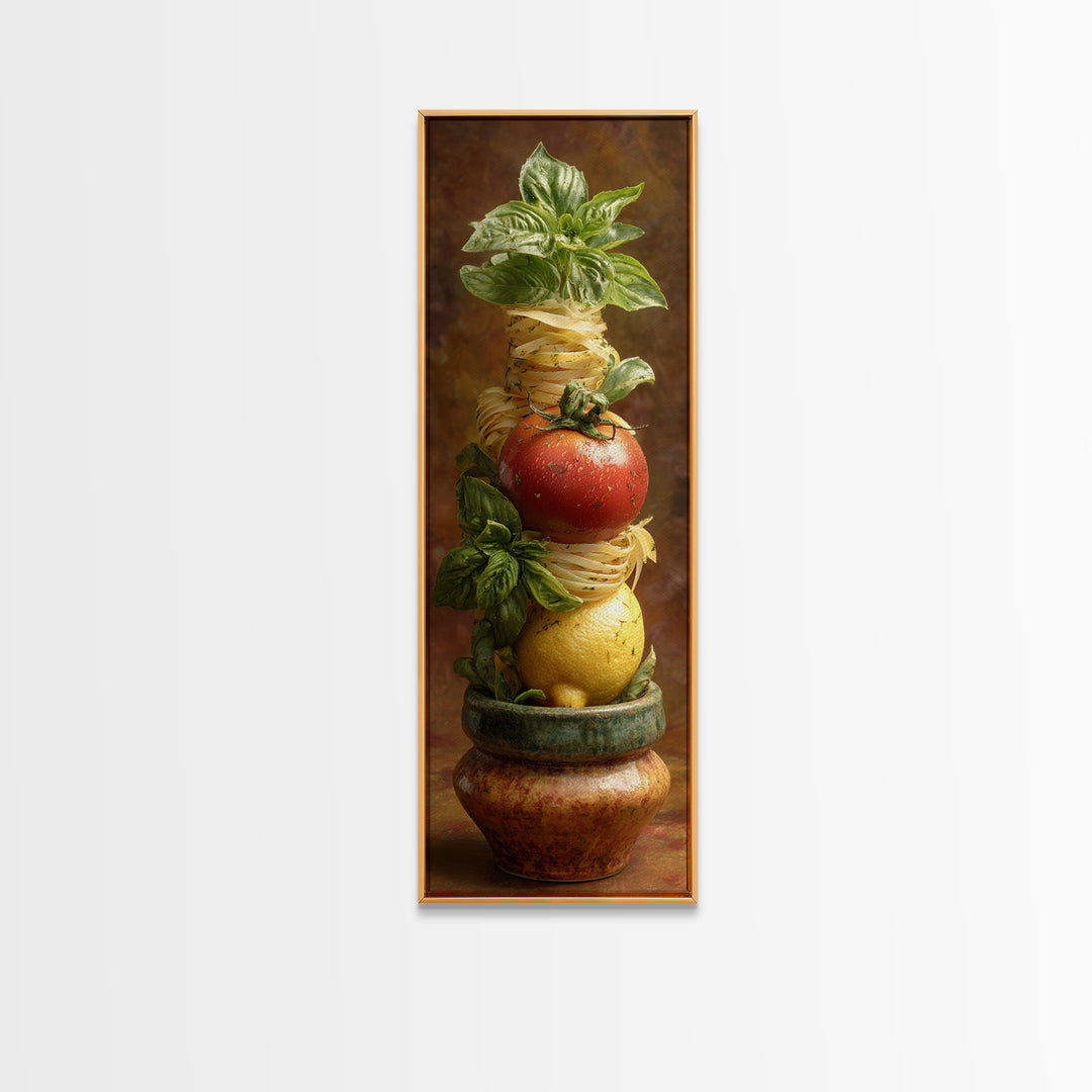 Pasta Lemons and Basil Mediterranean Still Life Canvas Print, Kitchen Art, Coffee Wall Art, Kitchen Decor, Fine Art, Kitchen, KIT-1x3-5