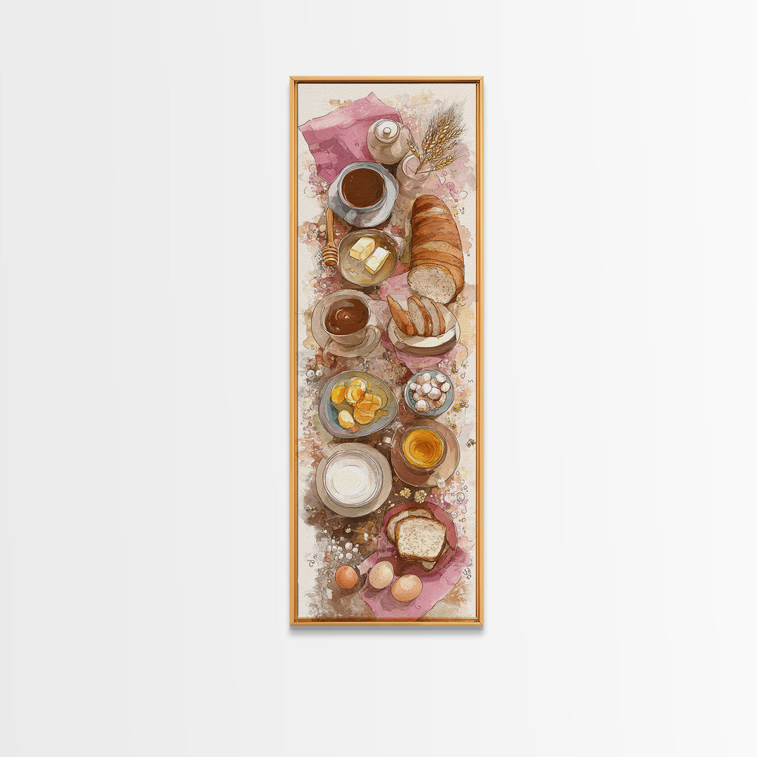 Fresh Bread with Butter and Honey Framed Canvas Print, Kitchen Art, Trendy Wall Art, Kitchen Decor, Oil Painting, Kitchen, KIT-1x3-54