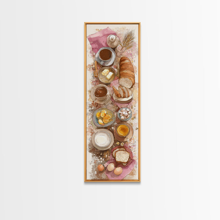 Fresh Bread with Butter and Honey Framed Canvas Print, Kitchen Art, Trendy Wall Art, Kitchen Decor, Oil Painting, Kitchen, KIT-1x3-54