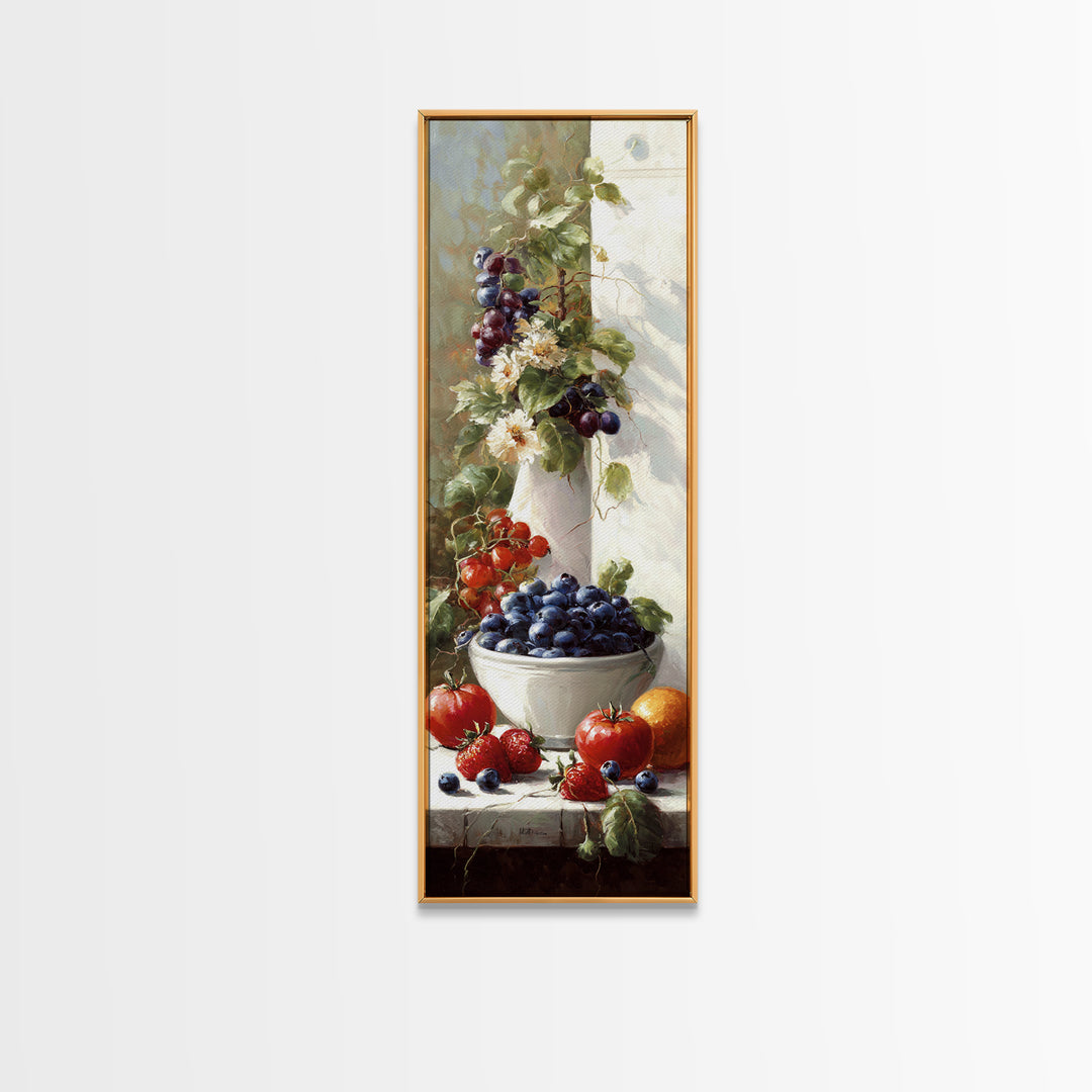 Blueberries in a White Bowl Canvas Print, Kitchen Art, Art Deco, Kitchen Decor, Oil Painting, Kitchen, Poster Art, KIT-1x3-55