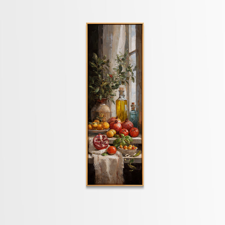 Figs Pomegranates and Linen Composition Framed Canvas Print, Kitchen Art, Dining Room Wall Art, Kitchen Decor, Abstract Art, KIT-1x3-58