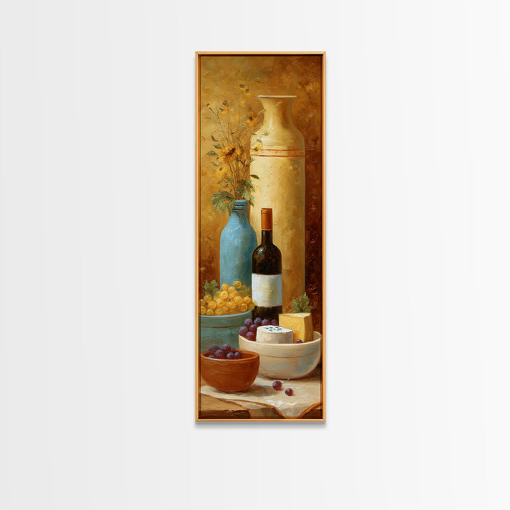 Wine Bottle Grapes and Cheese Still Life Canvas Print, Kitchen Art, Kitchen Decor, Fine Art, Kitchen, Trendy Wall Art, KIT-1x3-72