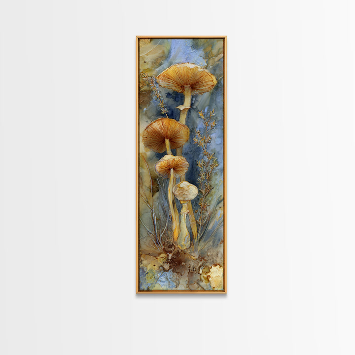 Mushrooms and Thyme Botanical Study Framed Canvas Print, Kitchen Art, Coffee Art, Kitchen Decor, Oil Painting, Kitchen, KIT-1x3-75