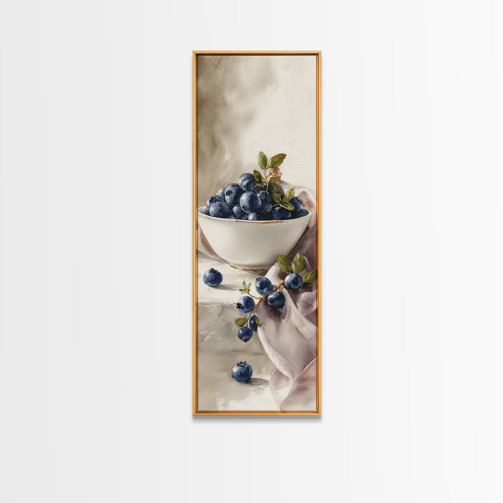 Blueberries in a White Bowl Framed Canvas Print, Kitchen Art, Kitchen Decor, Kitchen, Kitchen Art Print, Bar Cart Decor, KIT-1x3-79